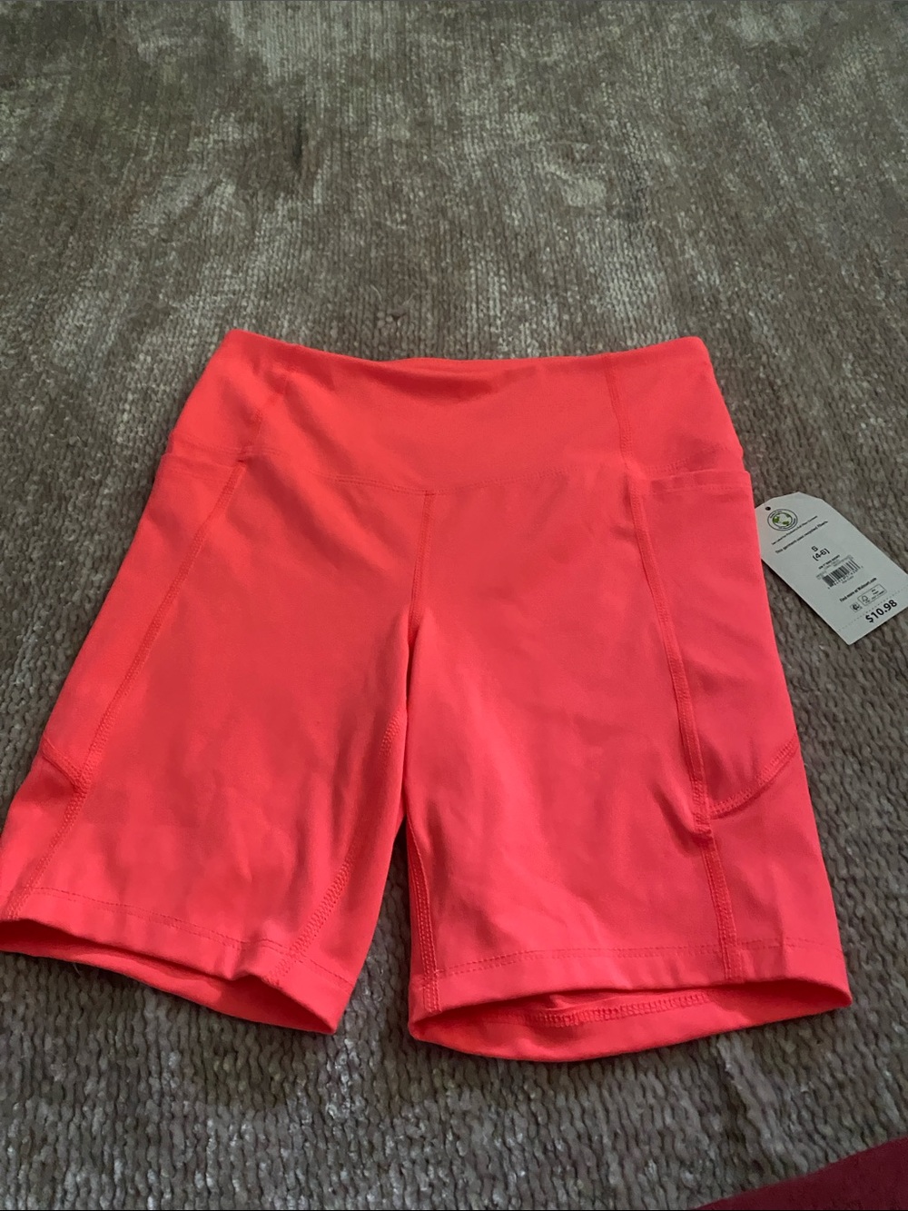 Athleta Coral-Red High-Rise Bike Shorts